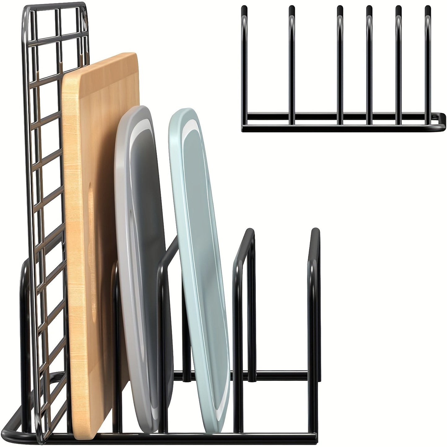LDQ Kitchen Organizer for Cutting Boards and Cooling Racks - Durable black metal bakeware storage solution, countertop cabinet storage, compact design for easy access, kitchen organization and storage