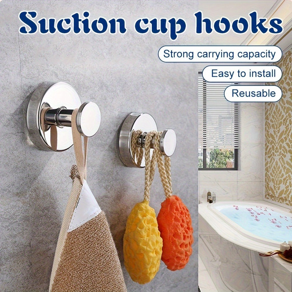 Stainless Steel Waterproof Suction Hooks - Anti-Slip Wall-Mounted Bathroom & Kitchen Hooks for Shower, Glass Windows, Tiles - Contemporary Black Finish, No-Drill Installation