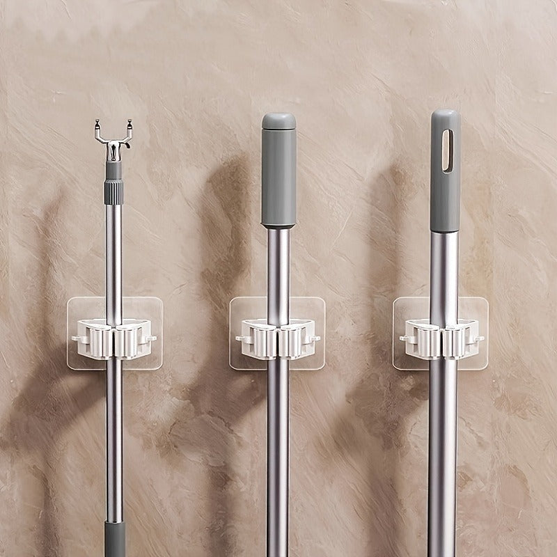 Easy-Install Wall-Mounted Mop & Broom Holder - Strong Adhesive, No-Drill Storage Rack For Home Organization, Utility Hooks