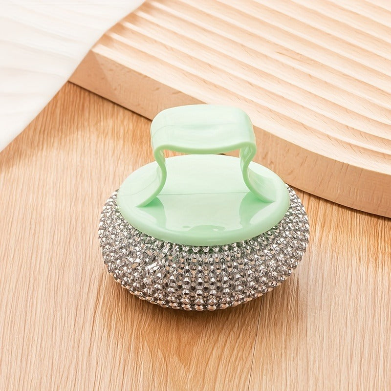 Stainless Steel Sponge Handle Brush, Replaceable Handle and Detachable Debris Ball, Dishwasher Cleaning Tool, Scratch-Free Nano, Household Residue-free Multi-purpose Kitchen Cleaning Tool