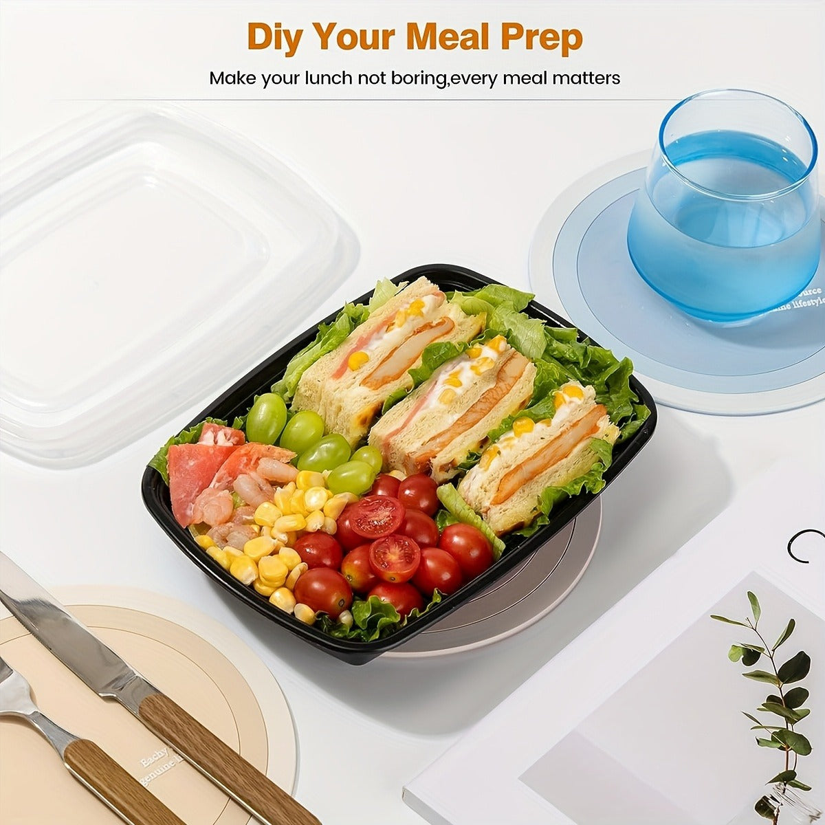 Reusable Meal Prep Container Microwave Safe Food Storage Container With Lid, 28 Oz - 1 Compartment Disposable Plastic Bento Box To Take Out