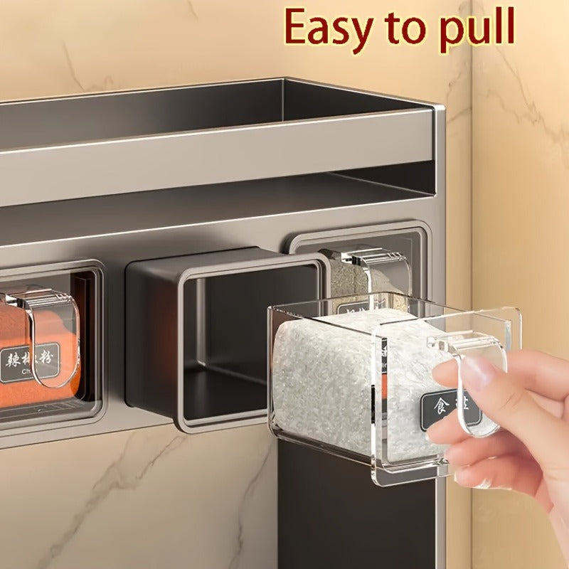 3 Tier Shelf No Drilling Removable Steel Iron Shelf 5 Jar Wall Mounted Spice Rack Kitchen Organizer Spice Bottle Hanging Organizer Household