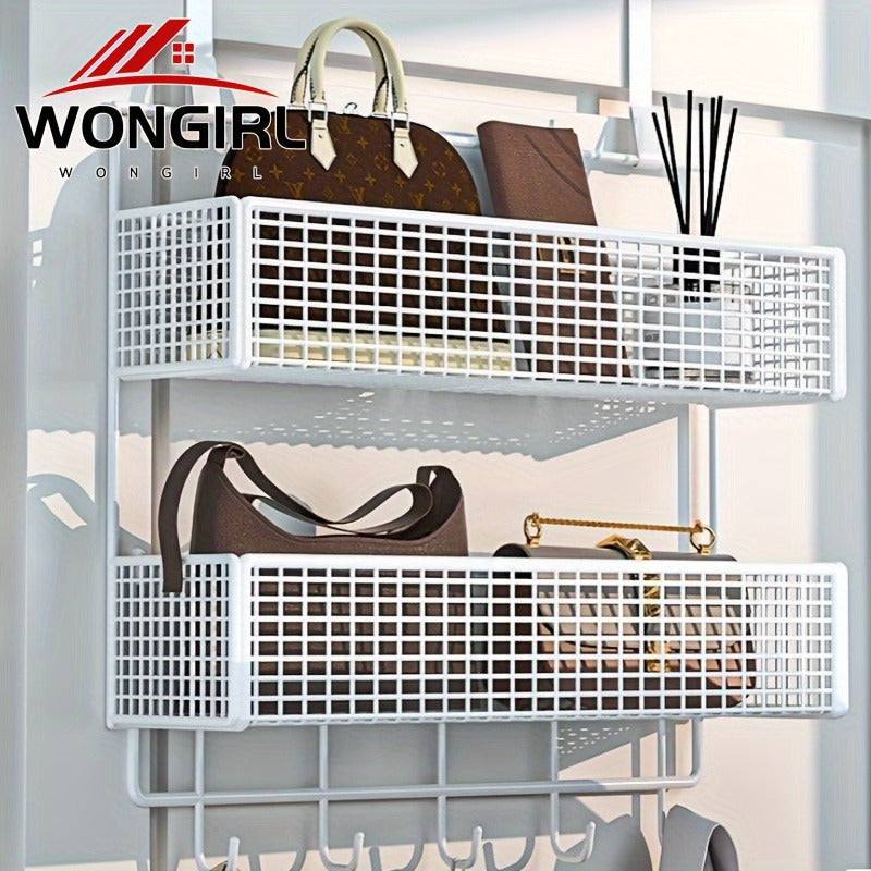 2-Tier Iron Over-the-Door Storage Rack with Hooks and Mesh Baskets for Bathroom, Bedroom, Kitchen, Office, Industrial & Commercial Cleaning