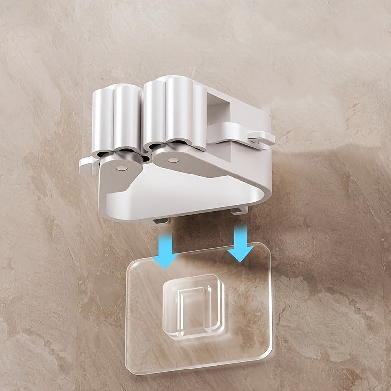 Easy-Install Wall-Mounted Mop & Broom Holder - Strong Adhesive, No-Drill Storage Rack For Home Organization, Utility Hooks