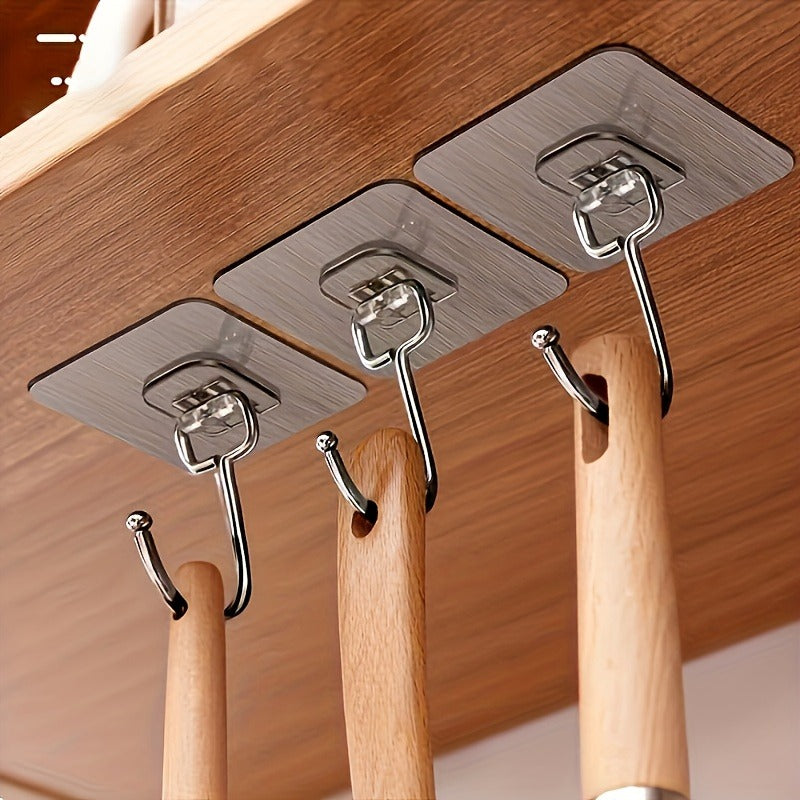 5pcs Of Hooks, Strong Adhesive, Wall Mounted, Transparent Hooks, No Punching Hooks, No Marks, Strong Load-bearing, Bathroom, Kitchen, Adhesive Hooks, Utility Hooks