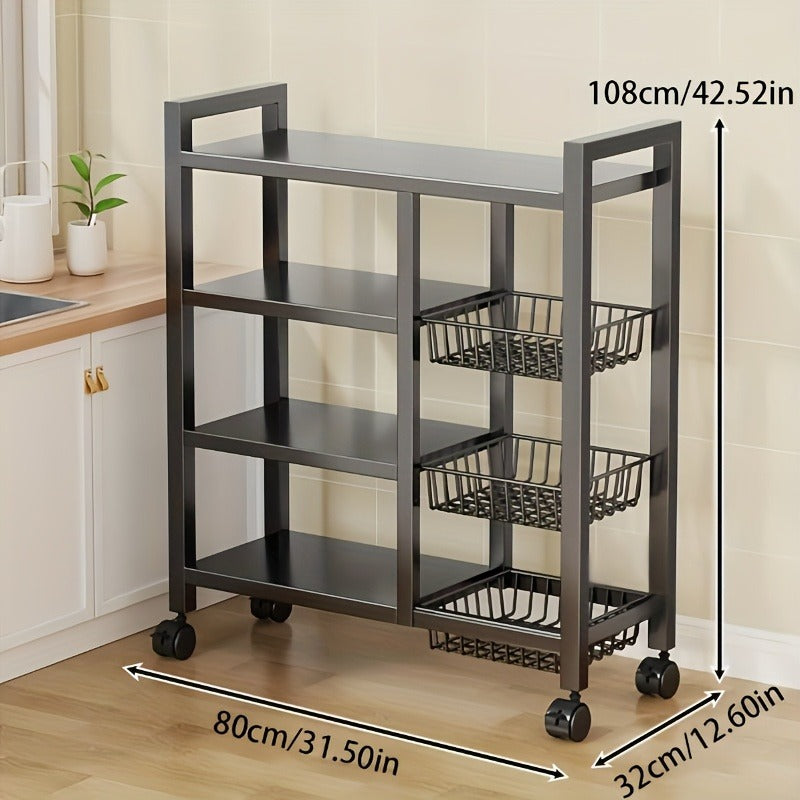 Four Tier, Three Basket, Mesh Basket Display Rack with Universal Roller Slides for Easy Cleaning And Storage, Vegetable Basket Organizer, Kitchen Display Rack, Useful Display Rack for Organizing Supplies, Vertical Shelves, Commercial Easter decorations