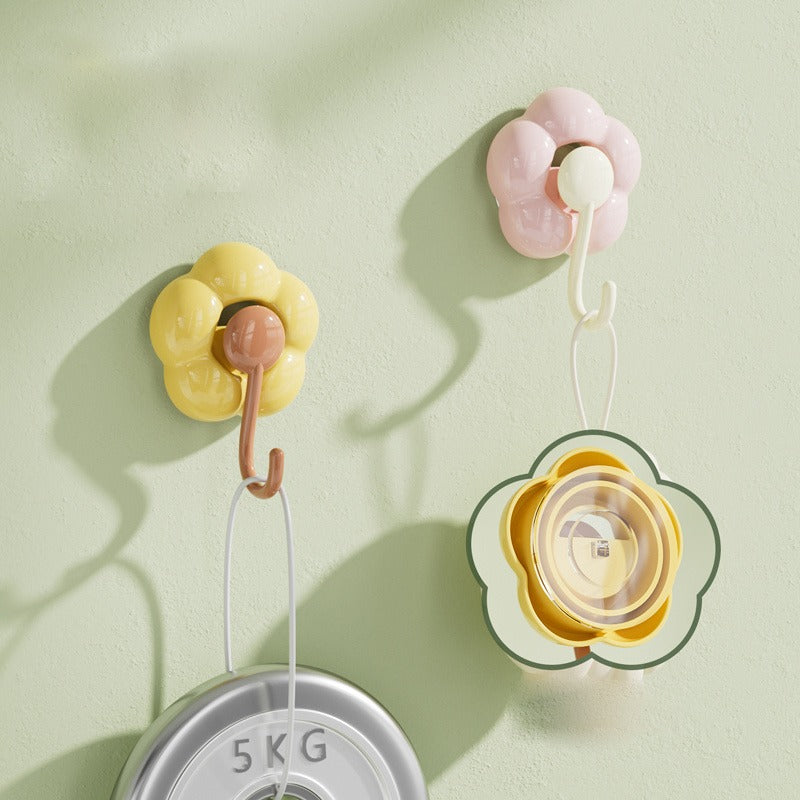 3 Pieces Sunflower Suction Cup Hooks - No Drilling Required, Traceless Wall Hooks, Strong Adhesion, Durable Plastic, Multi-Purpose, Suitable for Kitchen, Bathroom, Living Room, Bright Yellow Pink Green Flower Decoration, Practical Hooks