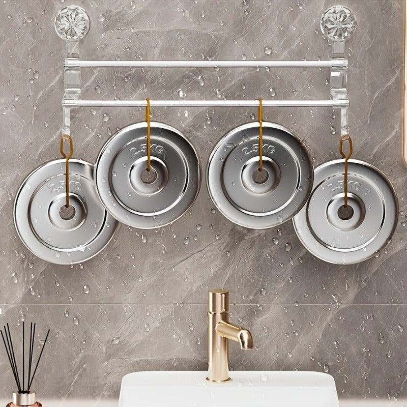 1 piece towel rack with suction cup, non-perforated wall hanging towel rack with hook, bathroom organizer, for towels and bathroom accessories, metal hooks for home and bathroom decor