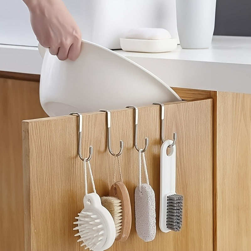 Silver S-Shaped Metal Over-the-Door Hook - 1pc Strong Load Capacity, Multi-Use, Easy Install, Wall Mount, Rust-Resistant, Space-Efficient for Kitchen, Dorm, Wardrobe, Shoe Cabinet
