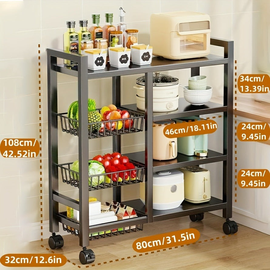 4-layer Rolling Metal Storage Cart With Wheels, Suitable For Microwave Ovens, Appliances, Seasoning Racks, Very Suitable For Storing Fruits, Vegetables, Tableware, Etc., Food Storage Room Storage Items And Storage Racks