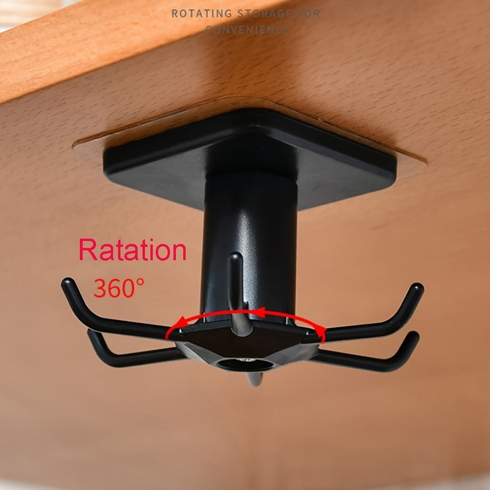 360° Swivel Utility Hook - Self-adhesive Under Cabinet Organizer for Kitchen, Bathroom and Office - Easy to Install, No Drilling Design for Hanging Utensils, Tools, Rags, Keys - Space-saving Storage Solution for Smooth Surfaces