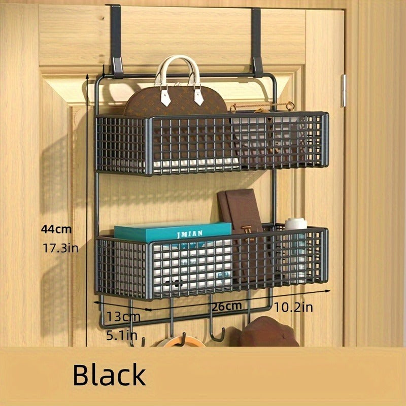 2-Tier Iron Over-the-Door Storage Rack with Hooks and Mesh Baskets for Bathroom, Bedroom, Kitchen, Office, Industrial & Commercial Cleaning