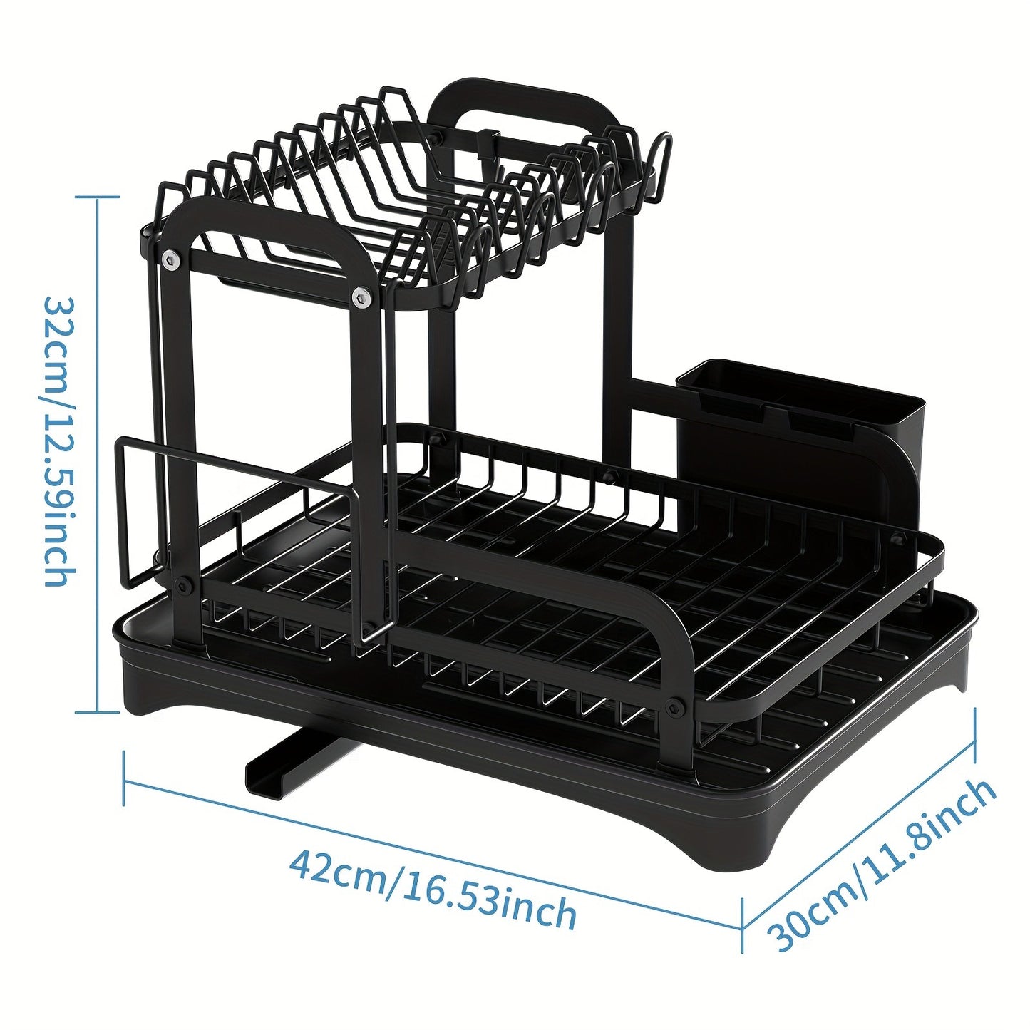 Deluxe 2-Tier Kitchen Carbon Steel Rack with Auto Drain, Knife Rack And Chopping Board Rack - Rust-Resistant Carbon Steel, Large Capacity, Easy to Clean, Ideal for Bowl And Chopstick Storage, Kitchen Storage Solution