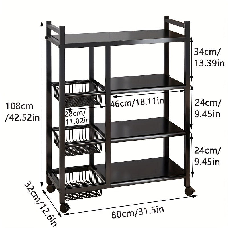 4-layer Rolling Metal Storage Cart With Wheels, Suitable For Microwave Ovens, Appliances, Seasoning Racks, Very Suitable For Storing Fruits, Vegetables, Tableware, Etc., Food Storage Room Storage Items And Storage Racks