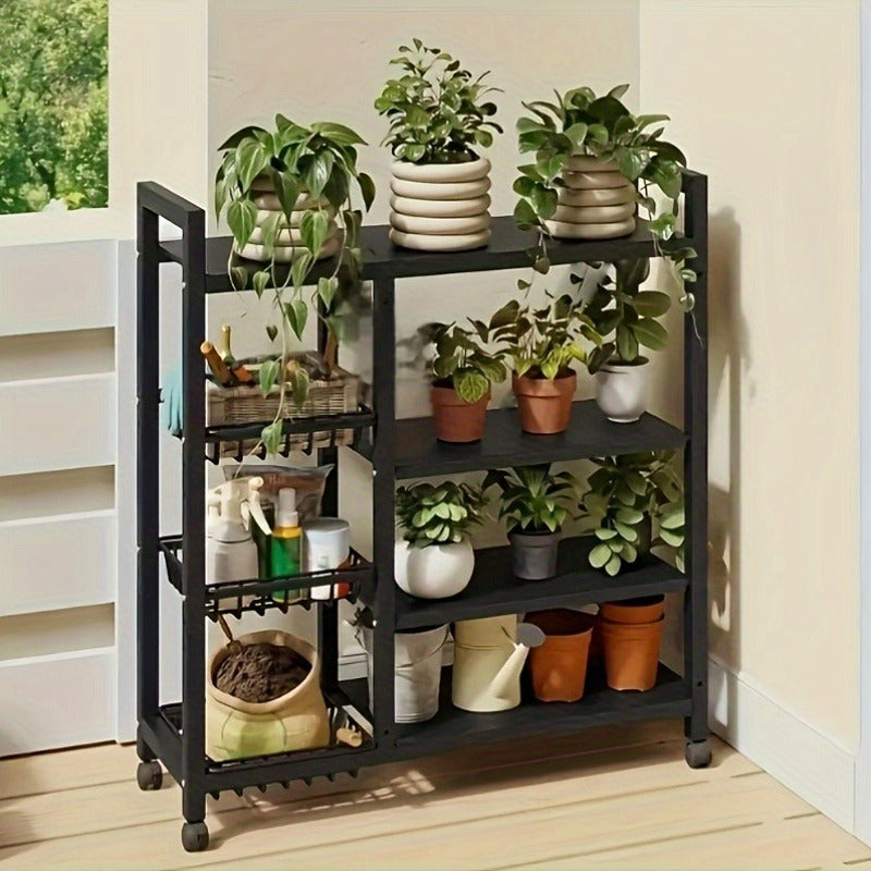 Movable Storage Rack, Adjustable 4-Storey Kitchen Shelf With 3 Wire Baskets, Kitchen Organizer And Storage, Metal Shelf Rack With Wheels, Suitable For Garage, Pantry, Bathroom, Closet, Warm House Gift, New Home
