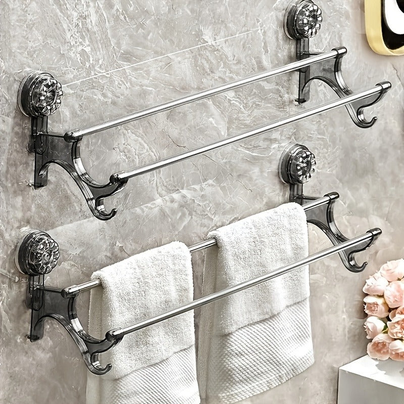1 piece towel rack with suction cup, non-perforated wall hanging towel rack with hook, bathroom organizer, for towels and bathroom accessories, metal hooks for home and bathroom decor