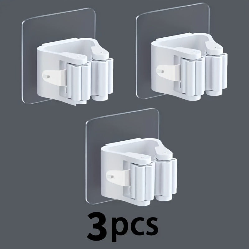 Easy-Install Wall-Mounted Mop & Broom Holder - Strong Adhesive, No-Drill Storage Rack For Home Organization, Utility Hooks
