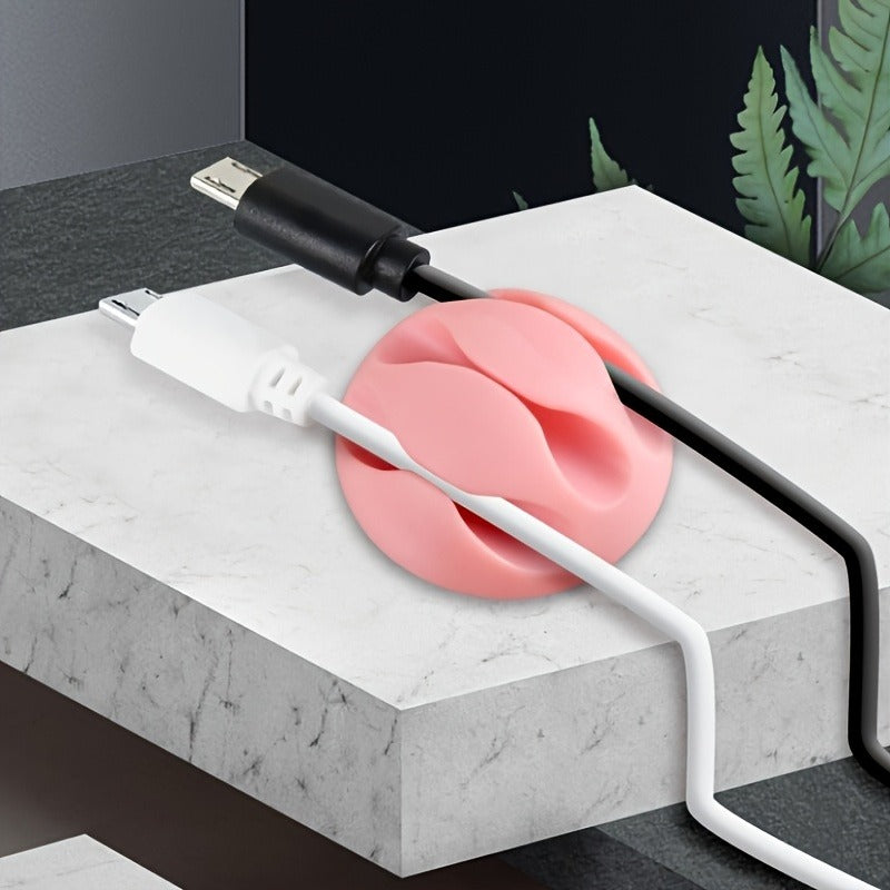Simple And Stylish Circular 3-channel Storage Clip - Desktop Charging Cable Organizer Buckle, Headphone Charging Cable Organizer, Self-adhesive USB Cable Holder, Mouse Cable Storage Box, Art Supplies, Utility Hooks