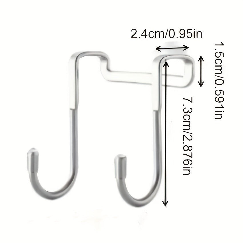 2pcs Heavy-Duty Stainless Steel S-Shaped Hooks - Rust-Resistant, No-Drill Easy Installation for Bedroom, Bathroom & Kitchen - Space-Saving Double Door Hangers for Cabinets & Organizers