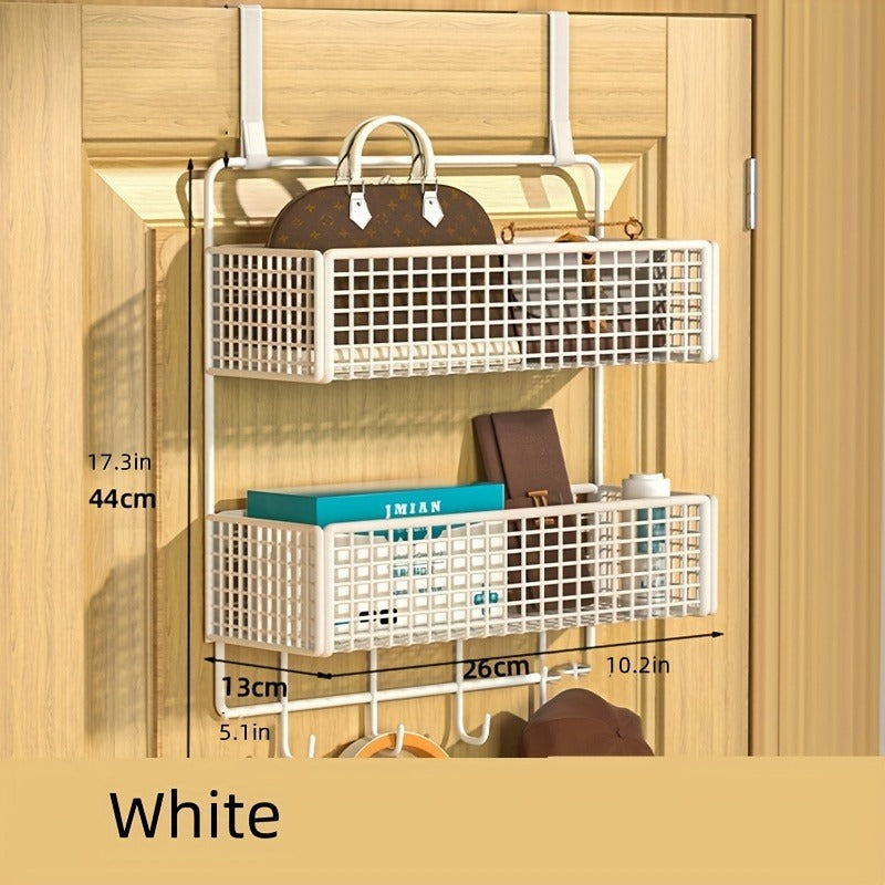 2-Tier Iron Over-the-Door Storage Rack with Hooks and Mesh Baskets for Bathroom, Bedroom, Kitchen, Office, Industrial & Commercial Cleaning