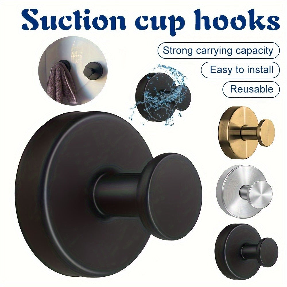 Stainless Steel Waterproof Suction Hooks - Anti-Slip Wall-Mounted Bathroom & Kitchen Hooks for Shower, Glass Windows, Tiles - Contemporary Black Finish, No-Drill Installation