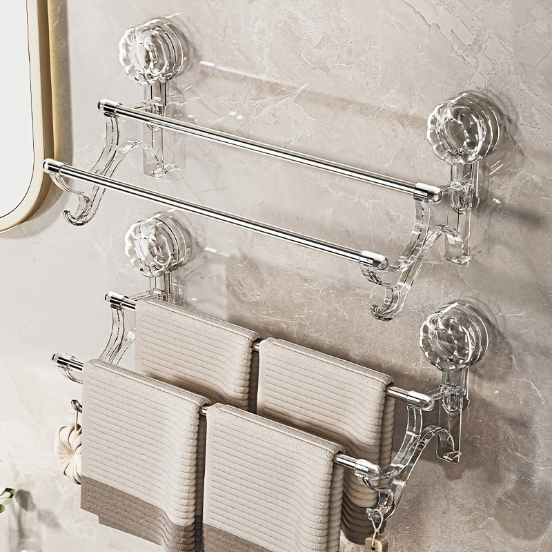 1 piece towel rack with suction cup, non-perforated wall hanging towel rack with hook, bathroom organizer, for towels and bathroom accessories, metal hooks for home and bathroom decor