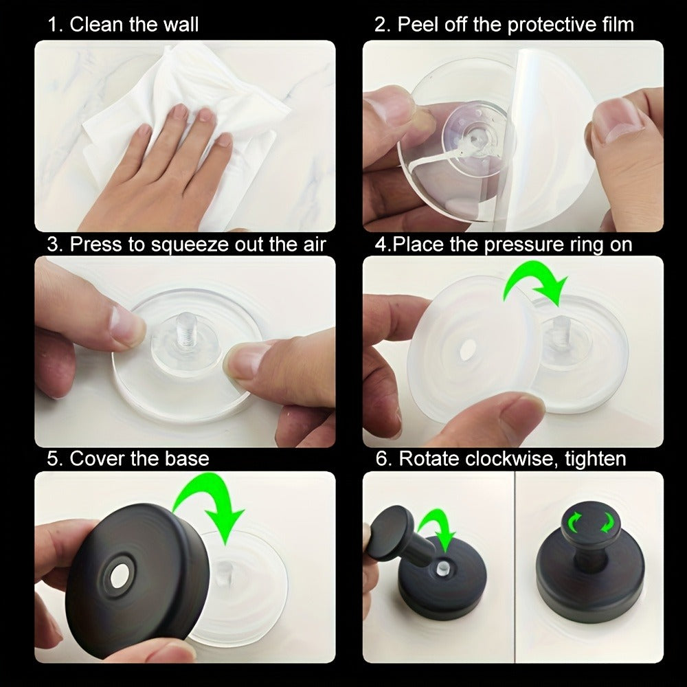 Stainless Steel Waterproof Suction Hooks - Anti-Slip Wall-Mounted Bathroom & Kitchen Hooks for Shower, Glass Windows, Tiles - Contemporary Black Finish, No-Drill Installation