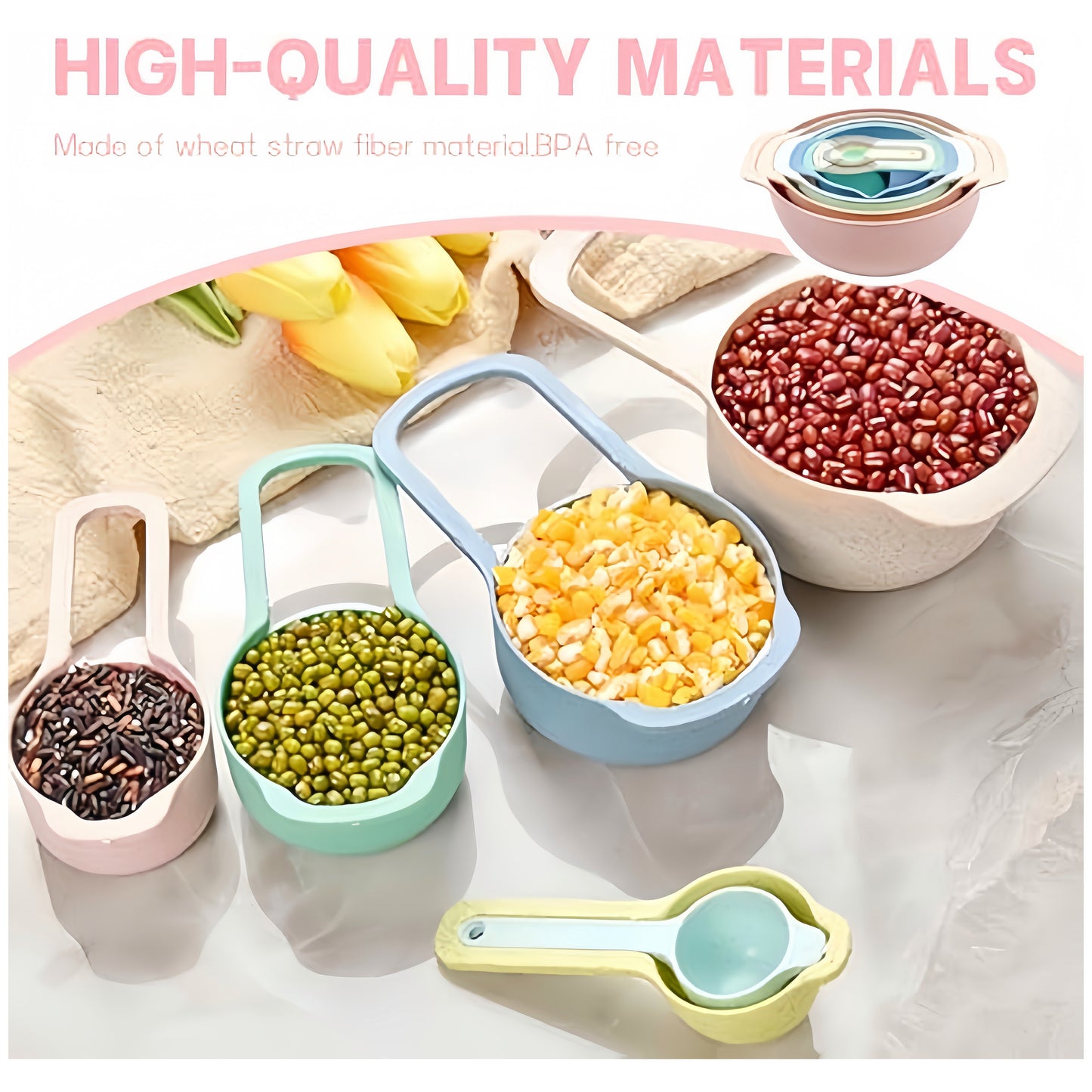 Nesting Bowls with Measuring Cups Colander and Sifter Set Includes 2 Mixing Bowls, 1 Colander, 1 Sifter and 6 Measuring Cups,Pink,Mint Green Kitchen Utensils