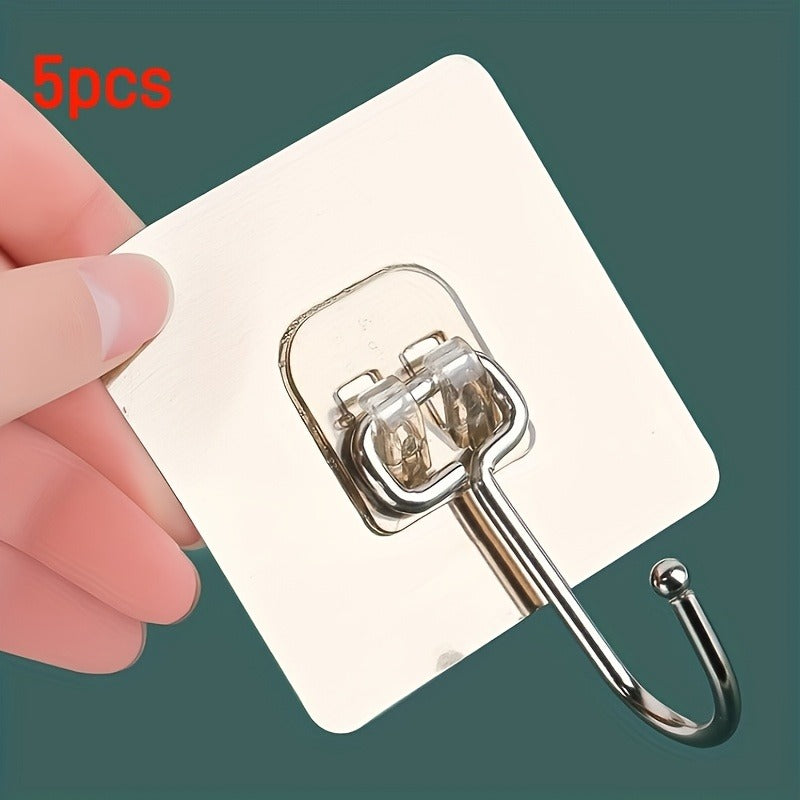 5pcs Heavy-Duty Non-Slip Adhesive Wall Hooks - No Drill Damage-Free Hanging, Space-Saving Strong Adhesive Backing for Kitchen, Restaurant, Office & Home Organization