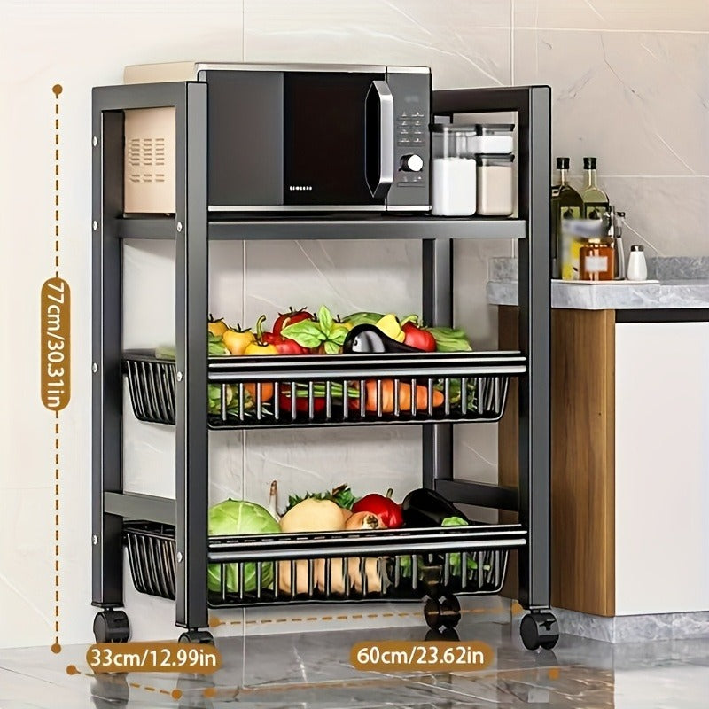 4-layer Rolling Metal Storage Cart With Wheels, Suitable For Microwave Ovens, Appliances, Seasoning Racks, Very Suitable For Storing Fruits, Vegetables, Tableware, Etc., Food Storage Room Storage Items And Storage Racks