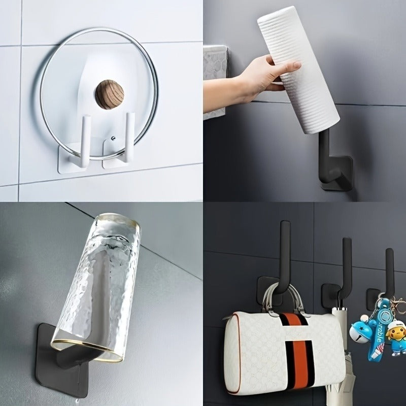 Non-Porous, And Easy-to-Install Solution For Foyer, Multi Functional Hole Free Adhesive Hook, Hole Free Black Seamless Hook Holder, L-shaped Strong Hook