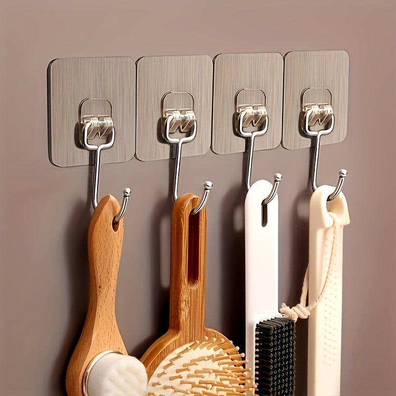 5pcs Of Hooks, Strong Adhesive, Wall Mounted, Transparent Hooks, No Punching Hooks, No Marks, Strong Load-bearing, Bathroom, Kitchen, Adhesive Hooks, Utility Hooks