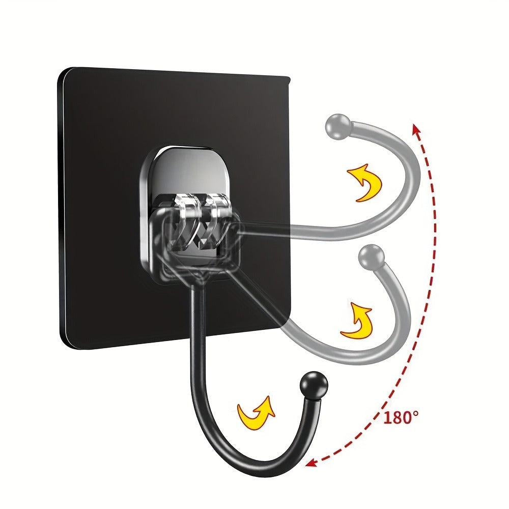 5pcs Strong Adhesive Rotating Waterproof Wall Hooks - Easy Installation, Sleek Black Design, Ideal for Kitchen & Bathroom Storage