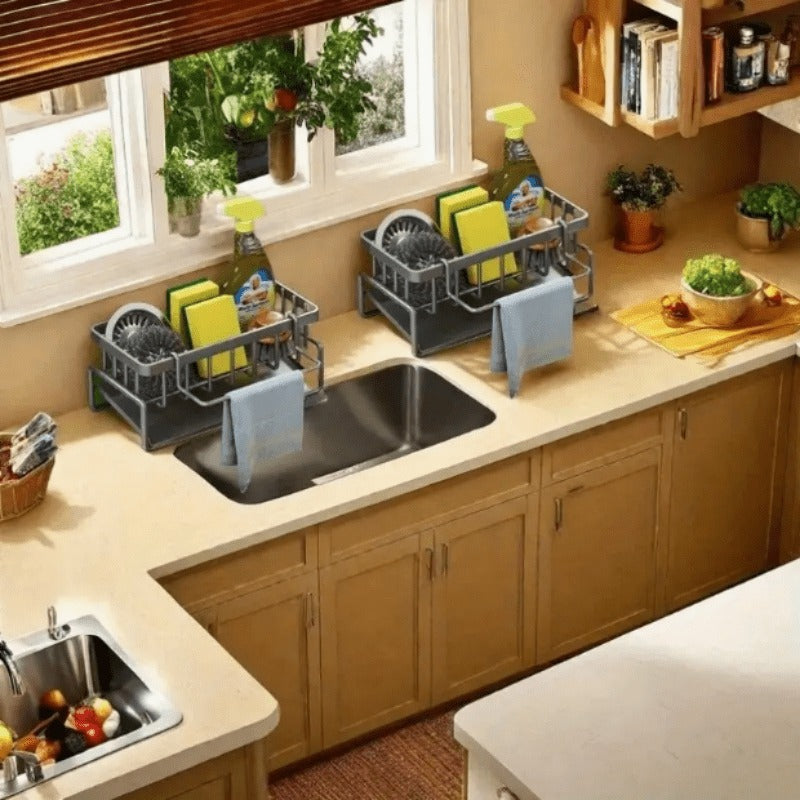 Deluxe 2-Tier Kitchen Carbon Steel Rack with Auto Drain, Knife Rack And Chopping Board Rack - Rust-Resistant Carbon Steel, Large Capacity, Easy to Clean, Ideal for Bowl And Chopstick Storage, Kitchen Storage Solution