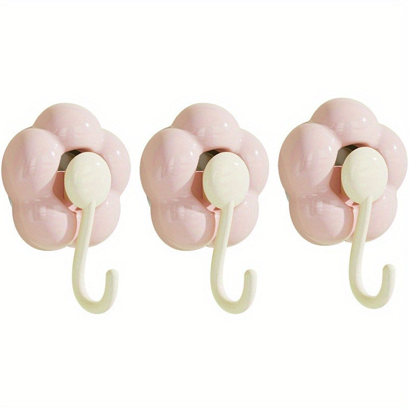 3 Pieces Sunflower Suction Cup Hooks - No Drilling Required, Traceless Wall Hooks, Strong Adhesion, Durable Plastic, Multi-Purpose, Suitable for Kitchen, Bathroom, Living Room, Bright Yellow Pink Green Flower Decoration, Practical Hooks