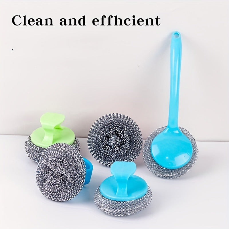 Stainless Steel Sponge Handle Brush, Replaceable Handle and Detachable Debris Ball, Dishwasher Cleaning Tool, Scratch-Free Nano, Household Residue-free Multi-purpose Kitchen Cleaning Tool