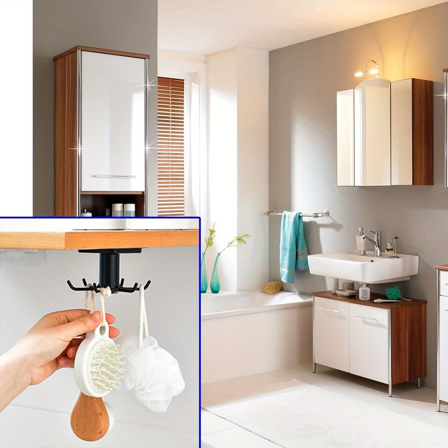 360° Swivel Utility Hook - Self-adhesive Under Cabinet Organizer for Kitchen, Bathroom and Office - Easy to Install, No Drilling Design for Hanging Utensils, Tools, Rags, Keys - Space-saving Storage Solution for Smooth Surfaces