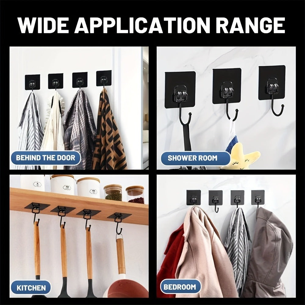5pcs Strong Adhesive Rotating Waterproof Wall Hooks - Easy Installation, Sleek Black Design, Ideal for Kitchen & Bathroom Storage