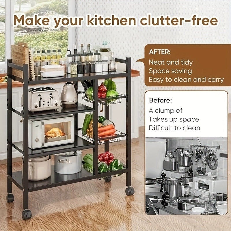Four Tier, Three Basket, Mesh Basket Display Rack with Universal Roller Slides for Easy Cleaning And Storage, Vegetable Basket Organizer, Kitchen Display Rack, Useful Display Rack for Organizing Supplies, Vertical Shelves, Commercial Easter decorations