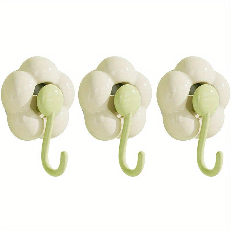 3 Pieces Sunflower Suction Cup Hooks - No Drilling Required, Traceless Wall Hooks, Strong Adhesion, Durable Plastic, Multi-Purpose, Suitable for Kitchen, Bathroom, Living Room, Bright Yellow Pink Green Flower Decoration, Practical Hooks