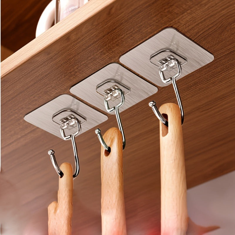 5pcs Heavy-Duty Non-Slip Adhesive Wall Hooks - No Drill Damage-Free Hanging, Space-Saving Strong Adhesive Backing for Kitchen, Restaurant, Office & Home Organization