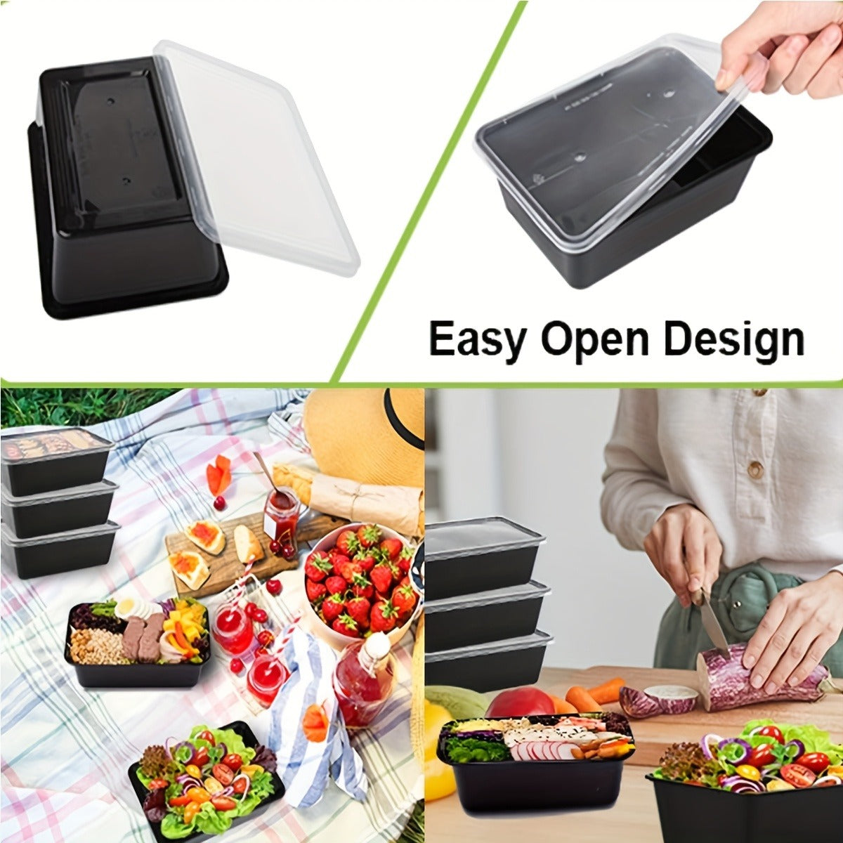 Reusable Meal Prep Container Microwave Safe Food Storage Container With Lid, 28 Oz - 1 Compartment Disposable Plastic Bento Box To Take Out