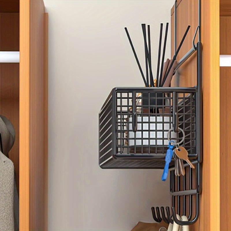 2-Tier Iron Over-the-Door Storage Rack with Hooks and Mesh Baskets for Bathroom, Bedroom, Kitchen, Office, Industrial & Commercial Cleaning