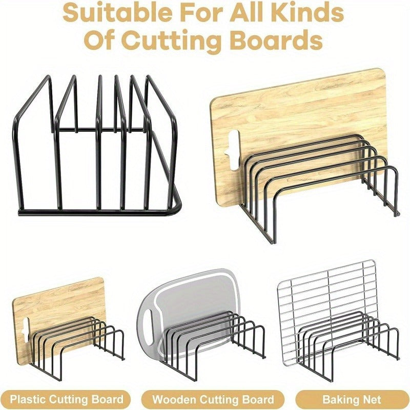 LDQ Kitchen Organizer for Cutting Boards and Cooling Racks - Durable black metal bakeware storage solution, countertop cabinet storage, compact design for easy access, kitchen organization and storage