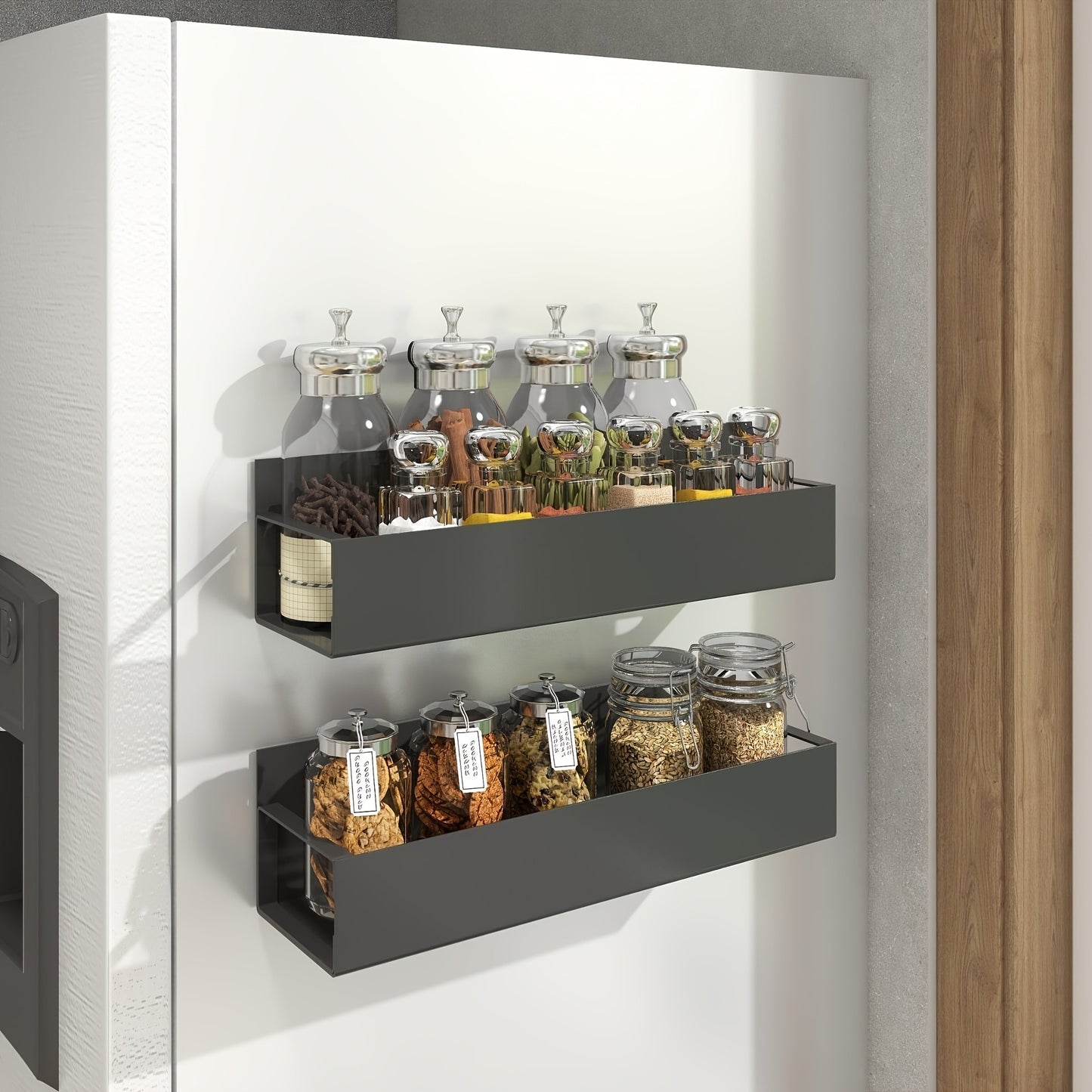 Wall-Mounted Spice Organizer Set - Durable Aluminum, Easy No-Drill Installation | Includes Seasoning Containers & Canisters for Kitchen