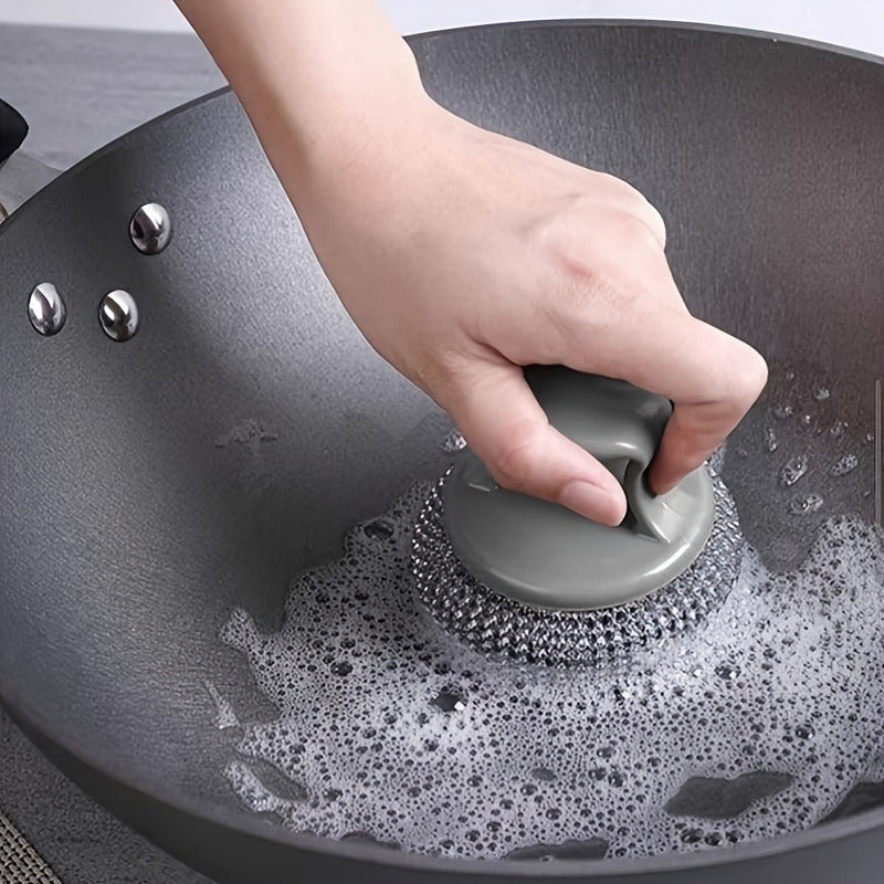 Stainless Steel Sponge Handle Brush, Replaceable Handle and Detachable Debris Ball, Dishwasher Cleaning Tool, Scratch-Free Nano, Household Residue-free Multi-purpose Kitchen Cleaning Tool