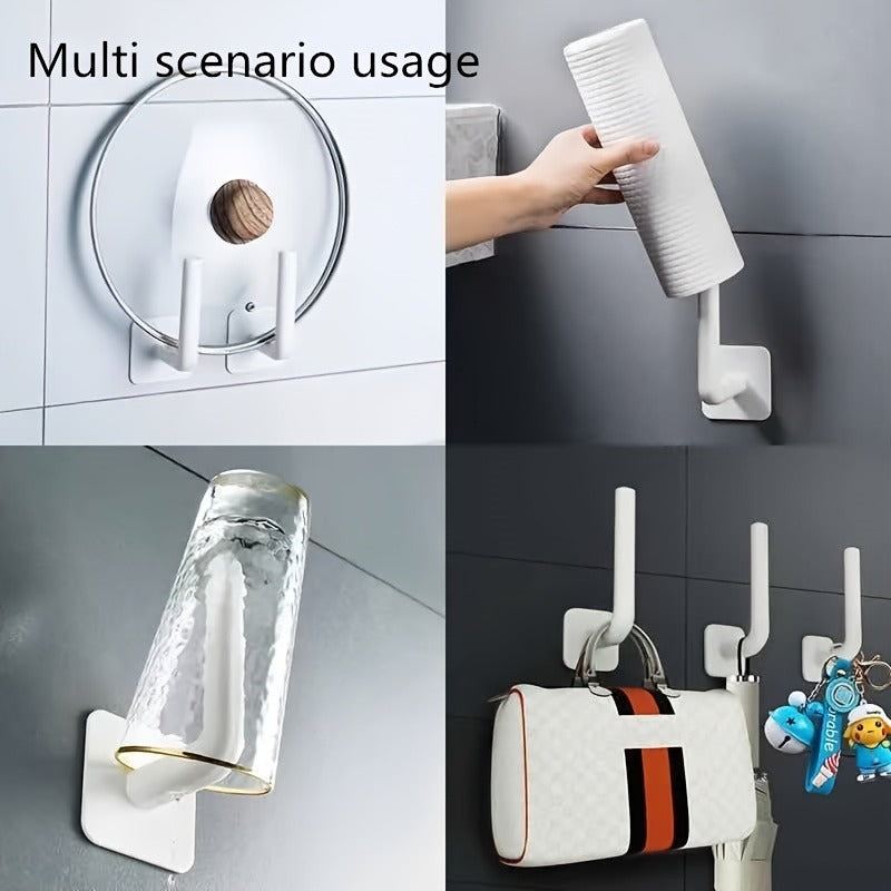 3/ 6pcs Household Multifunctional Long Handle Strong Self-Adhesive Hook, No Punching Design, Suitable for Kitchen, Bathroom And Other Scenarios, L-Shaped Practical Hook, Utility Hooks