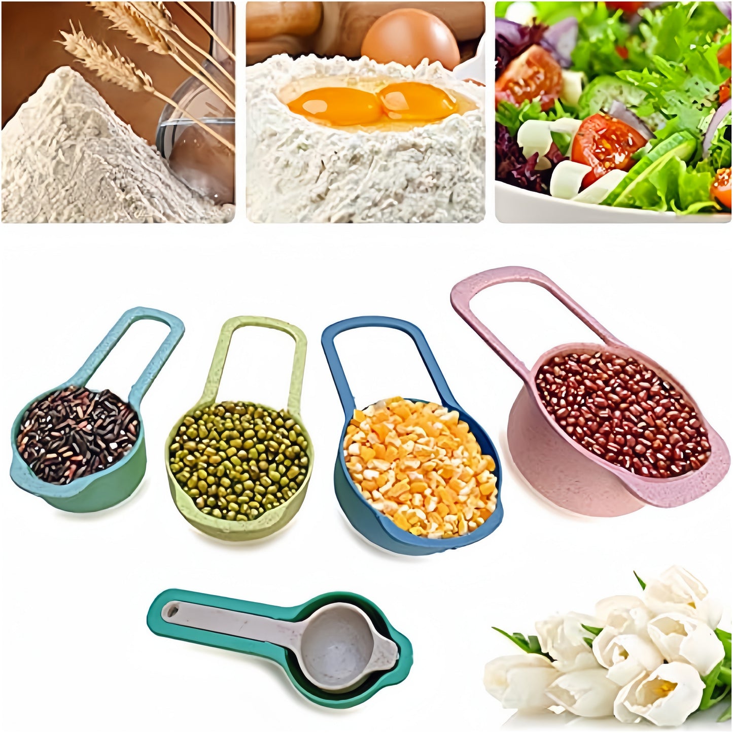 Nesting Bowls with Measuring Cups Colander and Sifter Set Includes 2 Mixing Bowls, 1 Colander, 1 Sifter and 6 Measuring Cups,Pink,Mint Green Kitchen Utensils