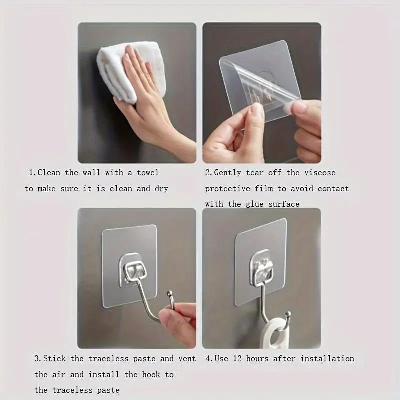 5pcs Heavy-Duty Non-Slip Adhesive Wall Hooks - No Drill Damage-Free Hanging, Space-Saving Strong Adhesive Backing for Kitchen, Restaurant, Office & Home Organization
