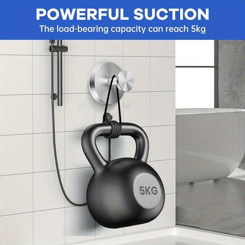 Suction Cup Hooks for Shower Rooms, Bathrooms, Glass Doors, Mirrors, Kitchen Tiles, Loofahs, Towels, Coats, Drill-Free Bathrobe Hooks, Can Hang Items up to 15 Pounds, Removable Wall Hooks, Brushed Silver, 2 Pack
